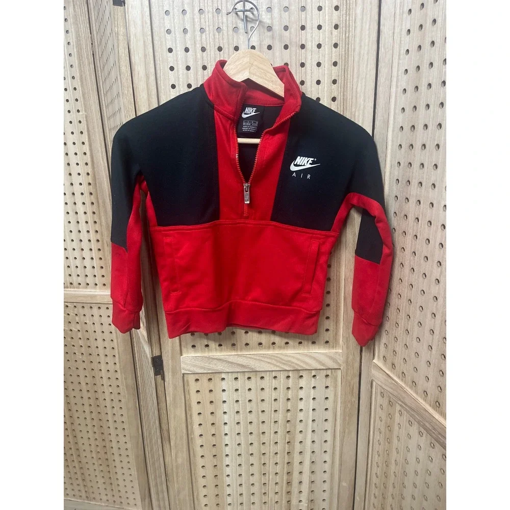 Nike Air Kids Quarter Zip Pullover‎ Sweatshirt Red Black Colorblock Size 5 4-5Y